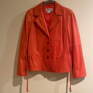 Worth coral Belted leather Jacket. Size 12